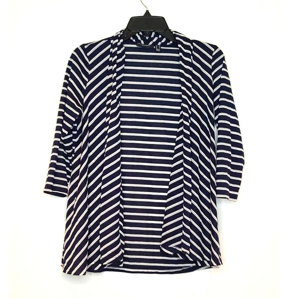Susan Graver blue white striped open front cardigan shirt - xs